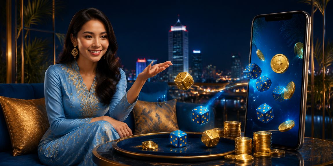 Suasana permainan kasino jackpot dengan pemain berpakaian tradisional Malaysia